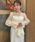 ジャガードシアースリーブロングドレス ロングワンピース パーティードレス 結婚式 お呼ばれ オケージョンドレス | MD2265115 | アイボリー