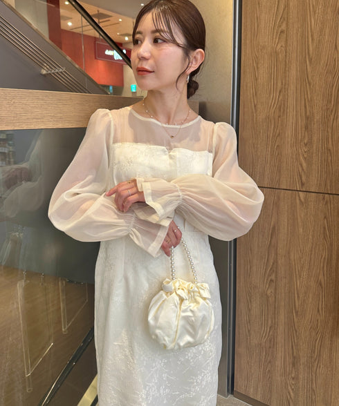 ジャガードシアースリーブロングドレス ロングワンピース パーティードレス 結婚式 お呼ばれ オケージョンドレス | MD2265115 | アイボリー
