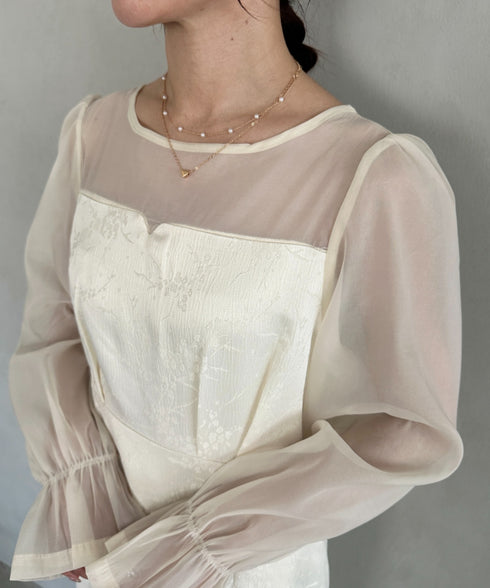 ジャガードシアースリーブロングドレス ロングワンピース パーティードレス 結婚式 お呼ばれ オケージョンドレス | MD2265115 | アイボリー