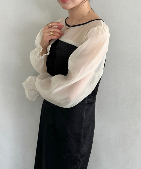 ジャガードシアースリーブロングドレス ロングワンピース パーティードレス 結婚式 お呼ばれ オケージョンドレス | MD2265115 | ブラック系その他