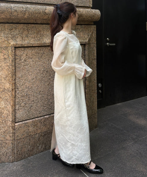 ジャガードシアースリーブロングドレス ロングワンピース パーティードレス 結婚式 お呼ばれ オケージョンドレス | MD2265115 | アイボリー