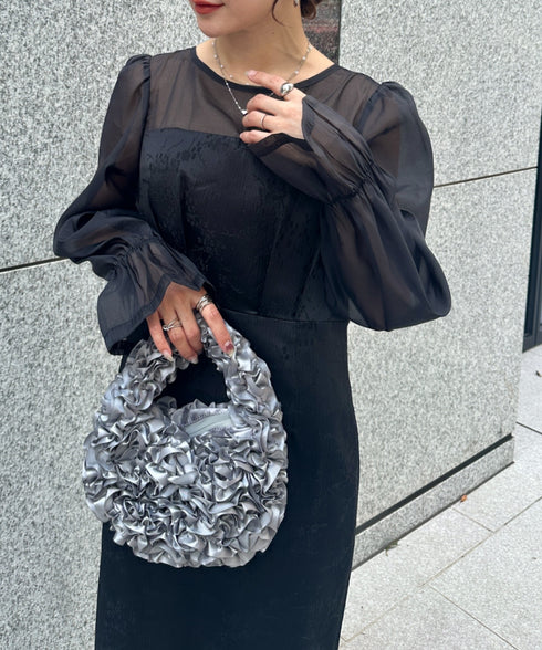 ジャガードシアースリーブロングドレス ロングワンピース パーティードレス 結婚式 お呼ばれ オケージョンドレス | MD2265115 | ブラック
