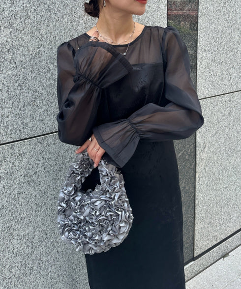 ジャガードシアースリーブロングドレス ロングワンピース パーティードレス 結婚式 お呼ばれ オケージョンドレス | MD2265115 | ブラック
