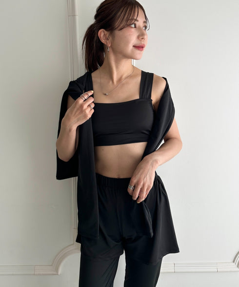 水着5点セットタンキニ上下レギンス長袖トップスショートパンツ 大人水着 UVカット セパレートトレーニングウェア 水陸両用 | MD2262053 | ブラック