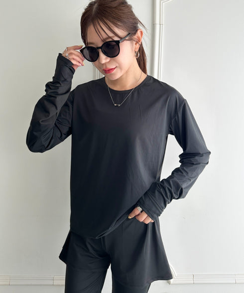 水着5点セットタンキニ上下レギンス長袖トップスショートパンツ 大人水着 UVカット セパレートトレーニングウェア 水陸両用 | MD2262053 | ブラック