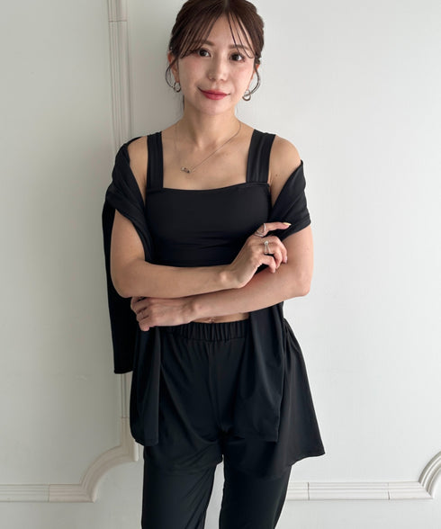 水着5点セットタンキニ上下レギンス長袖トップスショートパンツ 大人水着 UVカット セパレートトレーニングウェア 水陸両用 | MD2262053 | ブラック