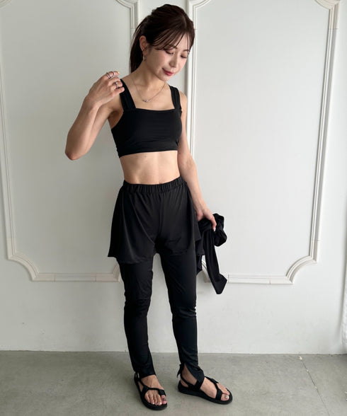 水着5点セットタンキニ上下レギンス長袖トップスショートパンツ 大人水着 UVカット セパレートトレーニングウェア 水陸両用 | MD2262053 | ブラック