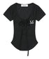 MUCENT(ムセント)/サロン アイレット レースアップ スリムフィット クロップド Tシャツ 半袖 /SARON EYELET LACE-UP SLIM FIT HALF T | AT2262079 | ブラック