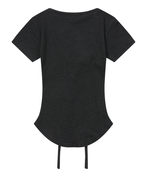 MUCENT(ムセント)/サロン アイレット レースアップ スリムフィット クロップド Tシャツ 半袖 /SARON EYELET LACE-UP SLIM FIT HALF T | AT2262079 | ブラック