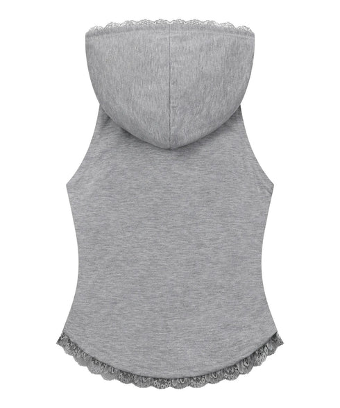 MUCENT(ムセント)/アセン レース スリムフィット フード スリーブレス タンクトップ/ASEN LACE SLIM HOOD SLEEVELESS | AT2262081 | グレー