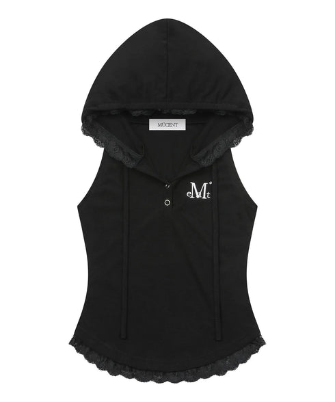 MUCENT(ムセント)/アセン レース スリムフィット フード スリーブレス タンクトップ/ASEN LACE SLIM HOOD SLEEVELESS | AT2262081 | ブラック