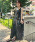 高身長さんも嬉しい♪LONGサイズ展開有 フロントジップデニムロングジャンパースカート デニムジャンスカ | MD2262063 | ブラック
