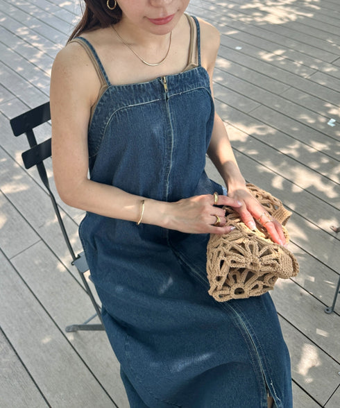 高身長さんも嬉しい♪LONGサイズ展開有 フロントジップデニムロングジャンパースカート デニムジャンスカ | MD2262063 | ブルー