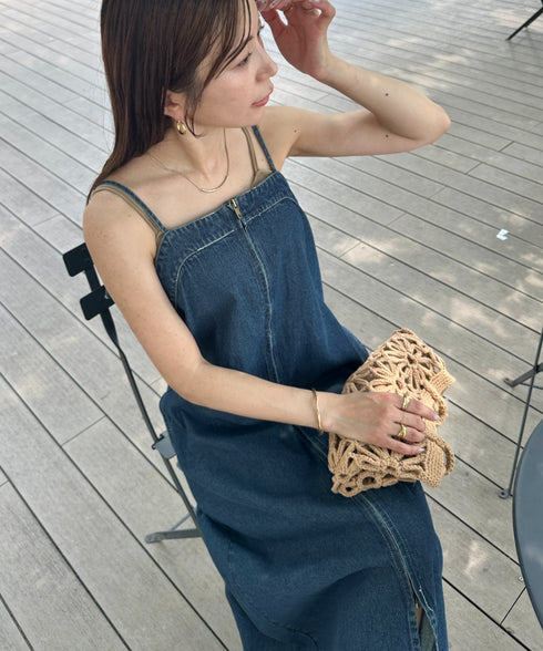 高身長さんも嬉しい♪LONGサイズ展開有 フロントジップデニムロングジャンパースカート デニムジャンスカ | MD2262063 | ブルー