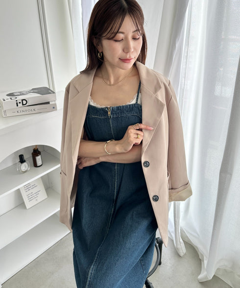 高身長さんも嬉しい♪LONGサイズ展開有 フロントジップデニムロングジャンパースカート デニムジャンスカ | MD2262063 | ブルー