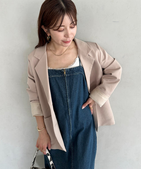 高身長さんも嬉しい♪LONGサイズ展開有 フロントジップデニムロングジャンパースカート デニムジャンスカ | MD2262063 | ブルー