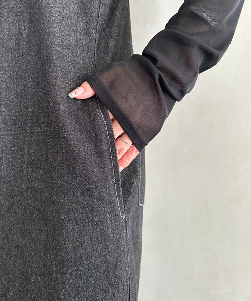 高身長さんも嬉しい♪LONGサイズ展開有 フロントジップデニムロングジャンパースカート デニムジャンスカ | MD2262063 | ブラック