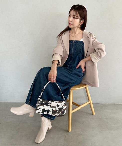 高身長さんも嬉しい♪LONGサイズ展開有 フロントジップデニムロングジャンパースカート デニムジャンスカ | MD2262063 | ブルー