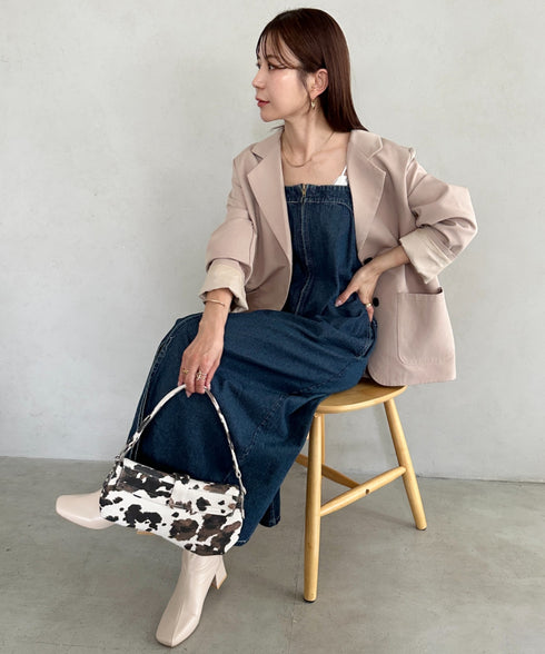 高身長さんも嬉しい♪LONGサイズ展開有 フロントジップデニムロングジャンパースカート デニムジャンスカ | MD2262063 | ブルー