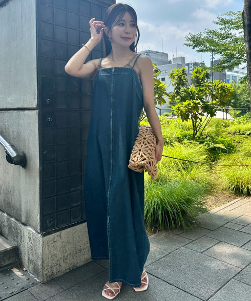 高身長さんも嬉しい♪LONGサイズ展開有 フロントジップデニムロングジャンパースカート デニムジャンスカ | MD2262063 | ブルー