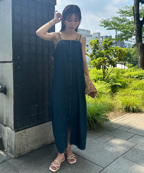 高身長さんも嬉しい♪LONGサイズ展開有 フロントジップデニムロングジャンパースカート デニムジャンスカ | MD2262063 | ブルー