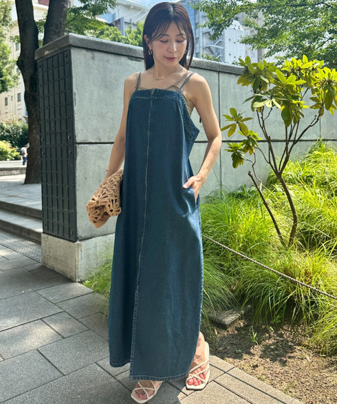 高身長さんも嬉しい♪LONGサイズ展開有 フロントジップデニムロングジャンパースカート デニムジャンスカ | MD2262063 | ブルー