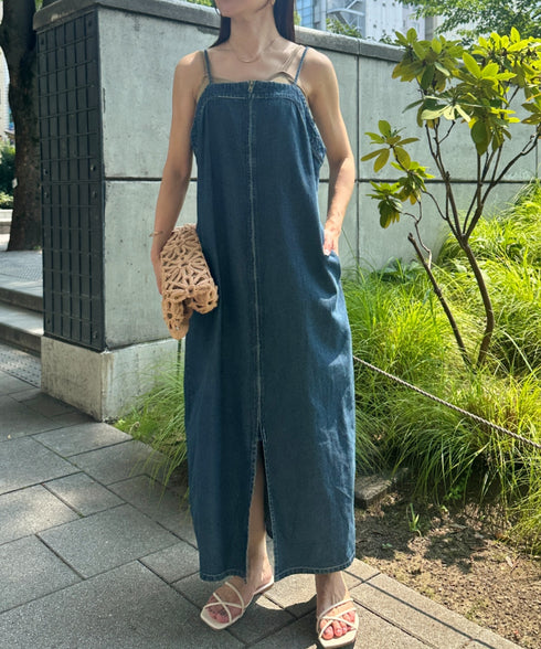 高身長さんも嬉しい♪LONGサイズ展開有 フロントジップデニムロングジャンパースカート デニムジャンスカ | MD2262063 | ブルー