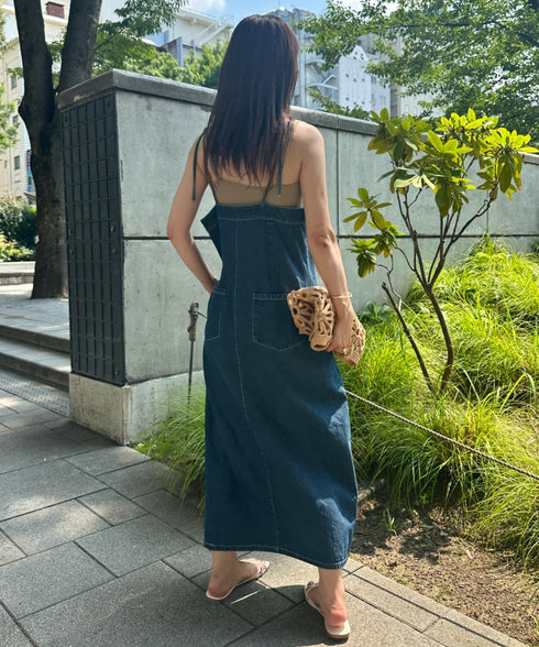 高身長さんも嬉しい♪LONGサイズ展開有 フロントジップデニムロングジャンパースカート デニムジャンスカ | MD2262063 | ブルー