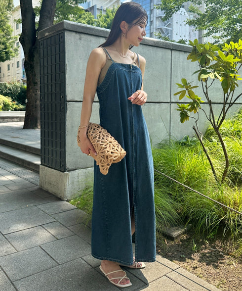 高身長さんも嬉しい♪LONGサイズ展開有 フロントジップデニムロングジャンパースカート デニムジャンスカ | MD2262063 | ブルー