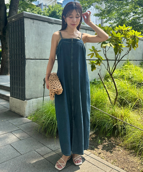 高身長さんも嬉しい♪LONGサイズ展開有 フロントジップデニムロングジャンパースカート デニムジャンスカ | MD2262063 | ブルー