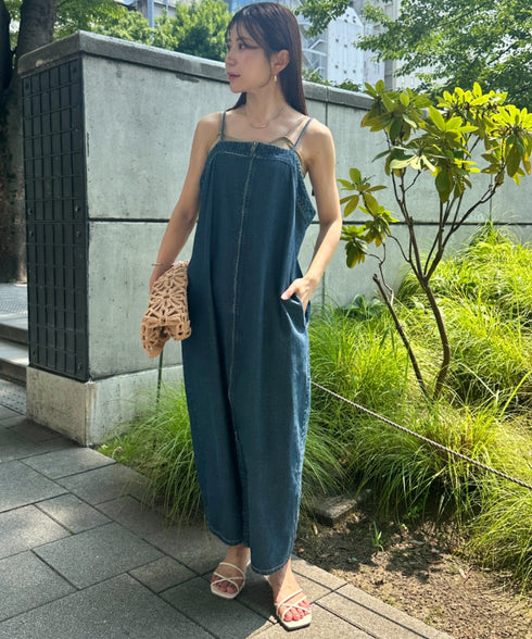 高身長さんも嬉しい♪LONGサイズ展開有 フロントジップデニムロングジャンパースカート デニムジャンスカ | MD2262063 | ブルー