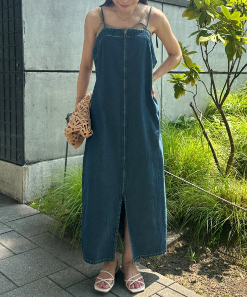 高身長さんも嬉しい♪LONGサイズ展開有 フロントジップデニムロングジャンパースカート デニムジャンスカ | MD2262063 | ブルー