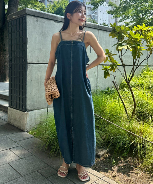 高身長さんも嬉しい♪LONGサイズ展開有 フロントジップデニムロングジャンパースカート デニムジャンスカ | MD2262063 | ブルー