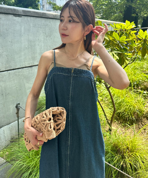 高身長さんも嬉しい♪LONGサイズ展開有 フロントジップデニムロングジャンパースカート デニムジャンスカ | MD2262063 | ブルー
