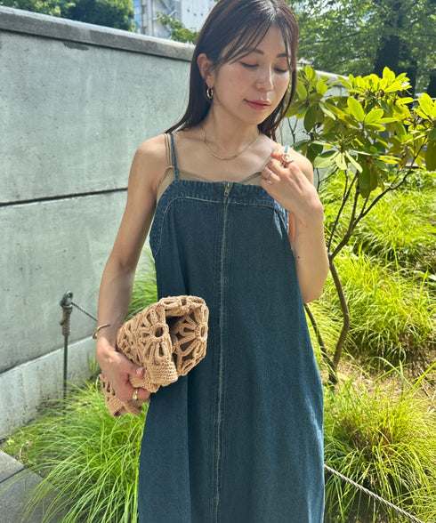 高身長さんも嬉しい♪LONGサイズ展開有 フロントジップデニムロングジャンパースカート デニムジャンスカ | MD2262063 | ブルー