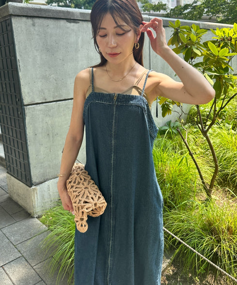 高身長さんも嬉しい♪LONGサイズ展開有 フロントジップデニムロングジャンパースカート デニムジャンスカ | MD2262063 | ブルー