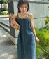 高身長さんも嬉しい♪LONGサイズ展開有 フロントジップデニムロングジャンパースカート デニムジャンスカ | MD2262063 | ブルー