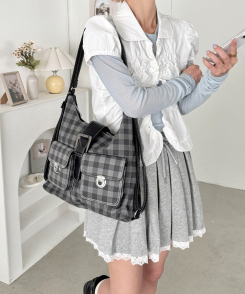 ダブルポケット3WAYチェックショルダーバッグ | SL1266013 | ブラック
