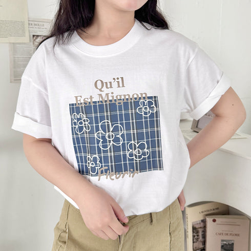 チェックボックスロゴプリント半袖Tシャツ | SL2262007 | ブルー