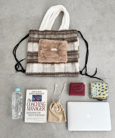 【A4収納】フェイクファー2WAYチェックナップサック | SL1264004 | パープル