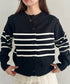 前ボタンショートニットボーダーカーディガン | MD2266042 | ブラック