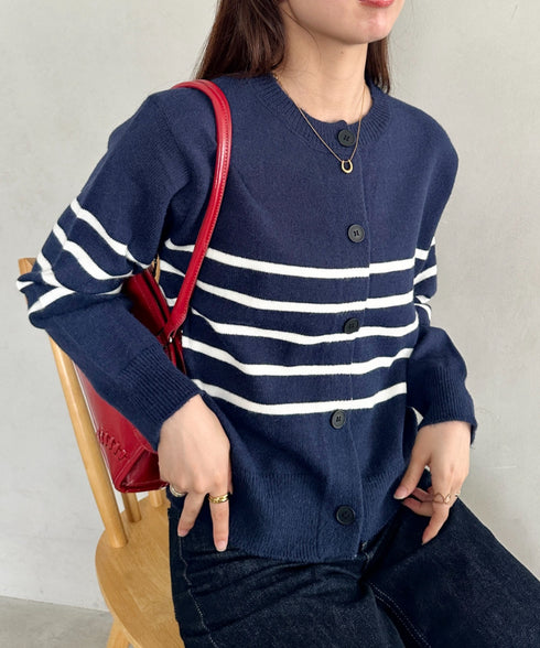 前ボタンショートニットボーダーカーディガン | MD2266042 | ネイビー