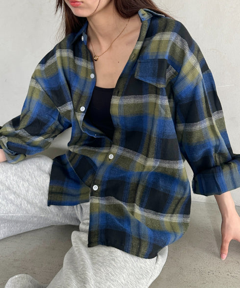 ビックシルエットメンズライクチェックシャツ | MD2266043 | ネイビー