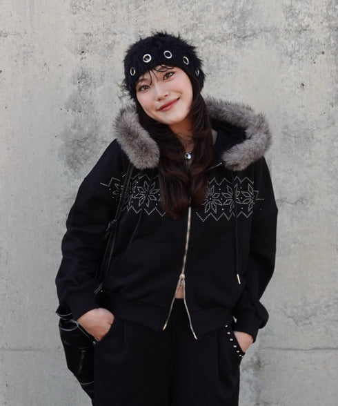 【販売開始:10月9日(金) PM12:00~】【陽世×Bammコラボ】ノルディックダブルジップファーパーカー | BA2266070 | ブラック