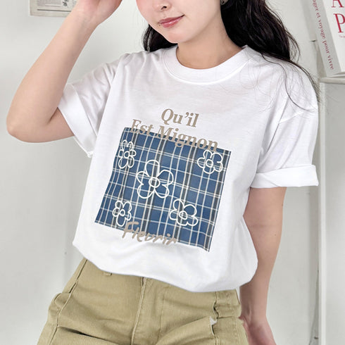 チェックボックスロゴプリント半袖Tシャツ | SL2262007 | ブルー