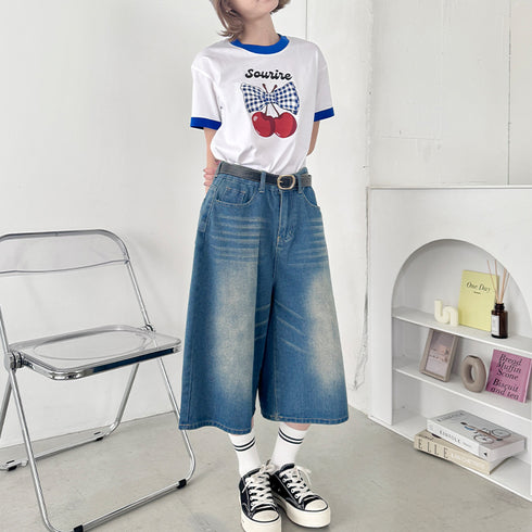 チェリーリボン半袖リンガーTシャツ | SL2252019 | ブルー