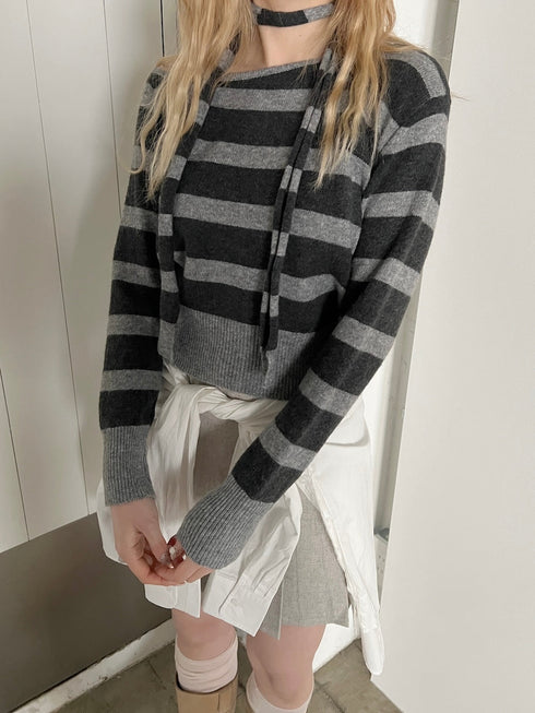 ボーダーワンショルダーニット | SL2244616 | グレー