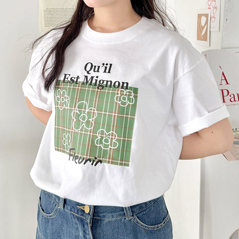 チェックボックスロゴプリント半袖Tシャツ | SL2262007 | グリーン