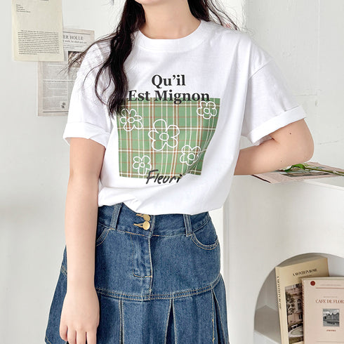 チェックボックスロゴプリント半袖Tシャツ | SL2262007 | グリーン