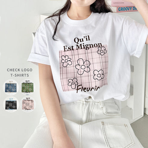 チェックボックスロゴプリント半袖Tシャツ | SL2262007 | ピンク